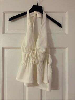 Bikbok- Women’s White/Cream Halter Tie Front Top